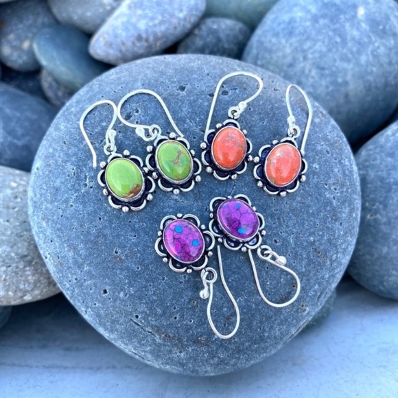 Sundance EARRINGS Orange copper turquoise sterling silver gemstone floral gift